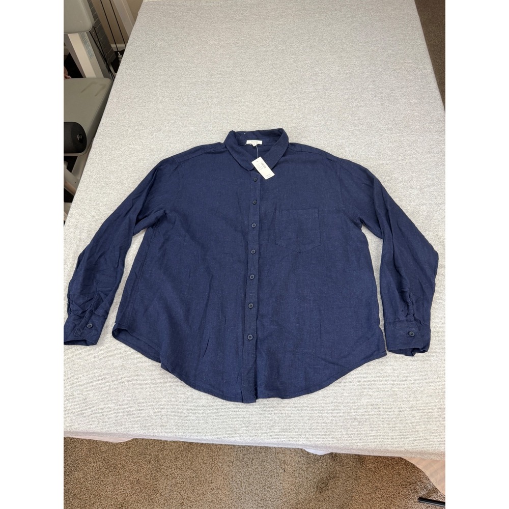 Maurices Womens Navy Blue Linen Blend Button Down Shirt Long Sleeve M MSRP $36